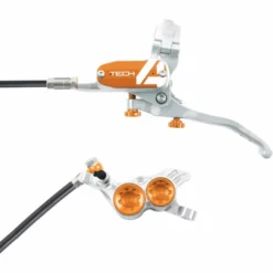 Hope Tech 4 V4 Brake - No Rotor -Outlet Bremser Store Hope Tech 4 V4 Brake No Rotor Disc Brake Callipers Silver Orange T4V4ZSCL